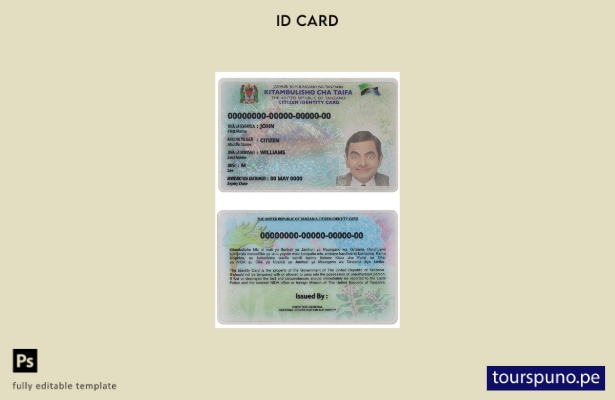 plantilla de versión de identificación de Tanzania lista para imprimir
